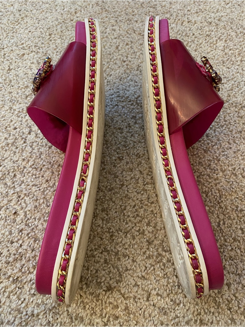 Karl Lagerfeld Fuchsia Jeweled Slide Sandals, Sz. 6 - Picture 5 of 6